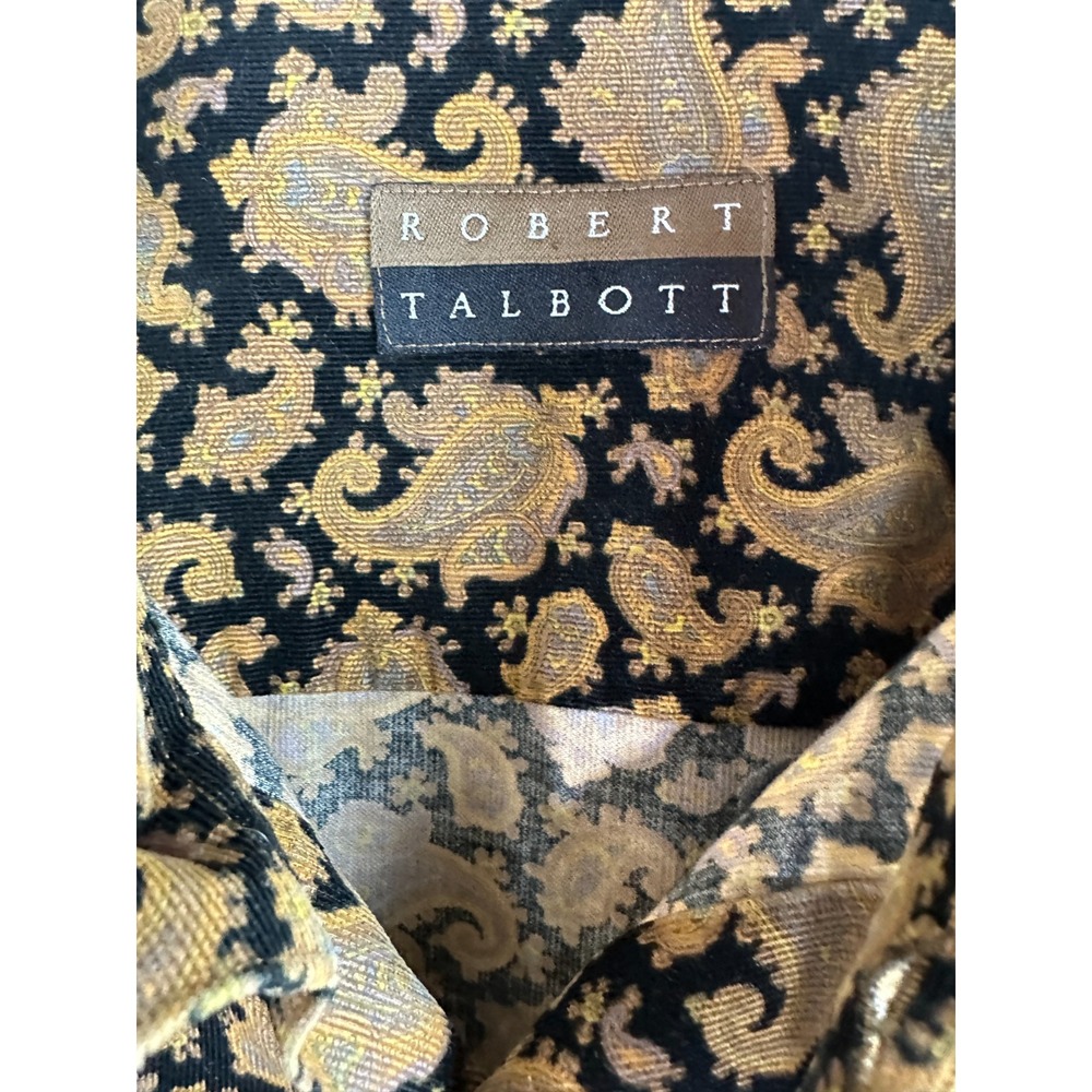 Vintage Robert Talbott Paisley Corduroy Button Down Shirt Black Gold Men's XL LS - Picture 6 of 11